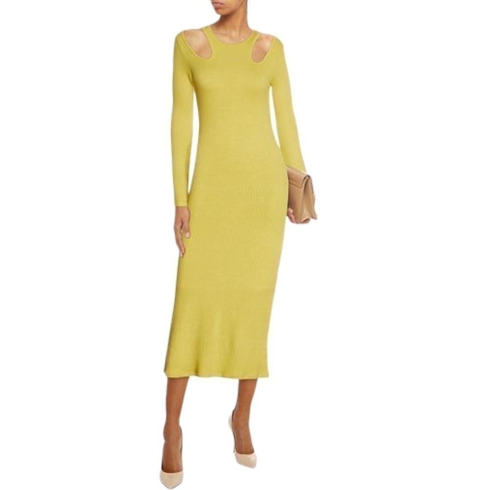 Simon Miller Anz Rib Cutout Long Sleeve Dress in kiwi (lime green)